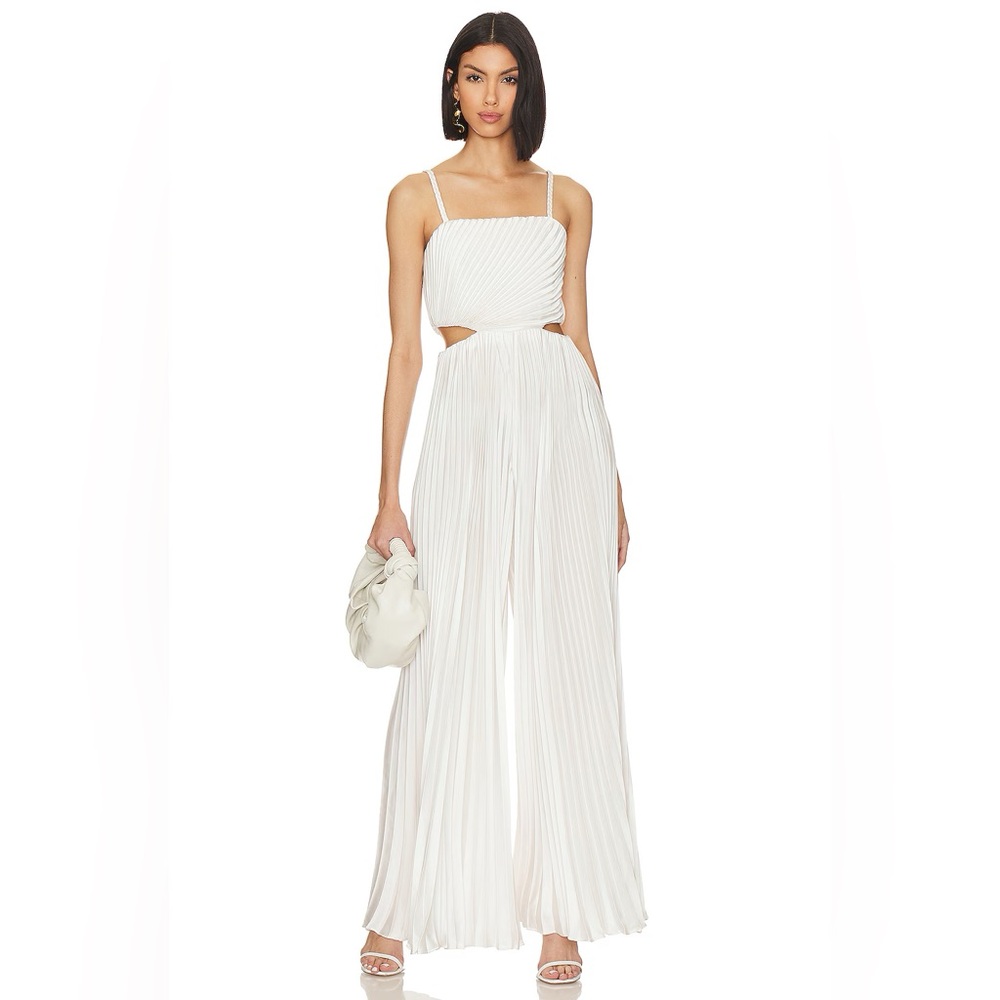 SOLD🪩Alice + Olivia Powell Pleated Jumpsuit w/ Cutouts